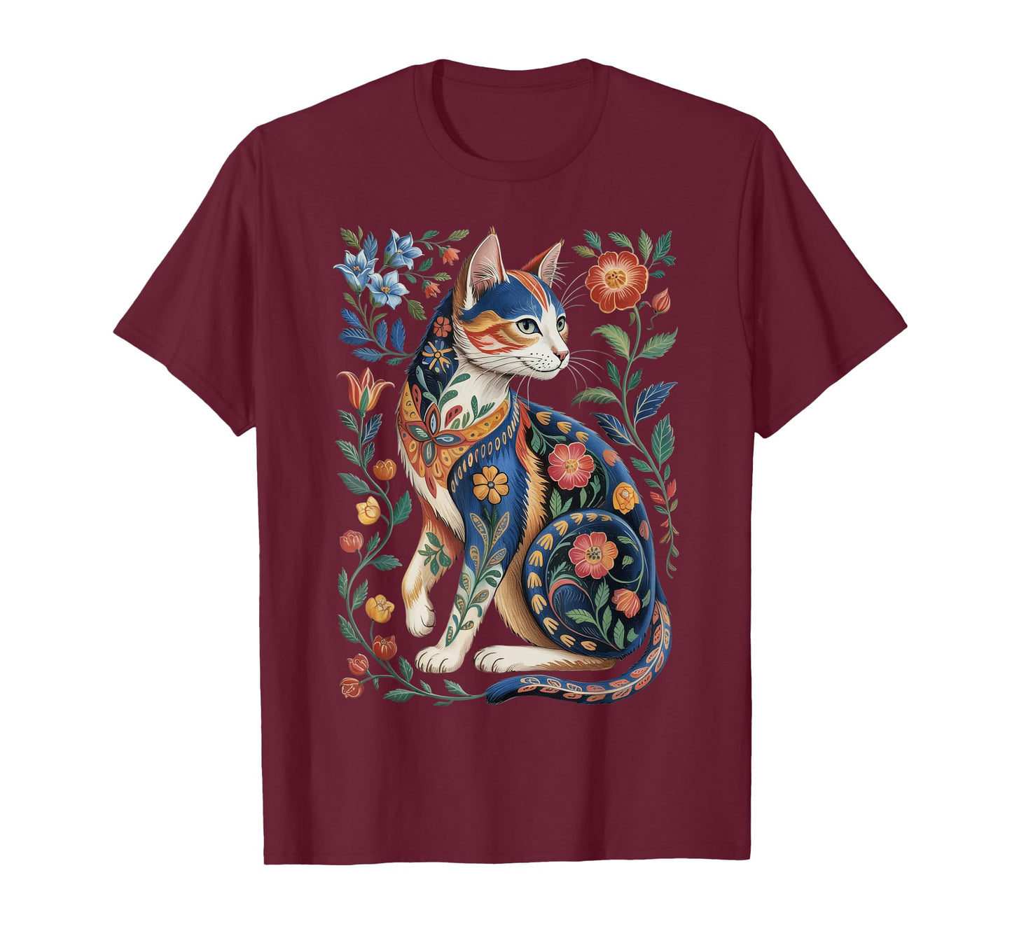 Cute Cat Lover Vintage Flowers Art Pattern Aesthetic T-Shirt