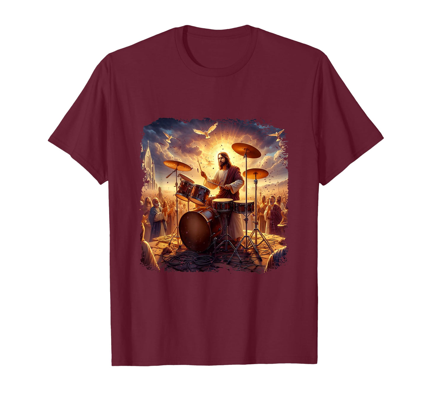 Jesus Playing Drums Christian Drummer Painting Drumming T-Shirt