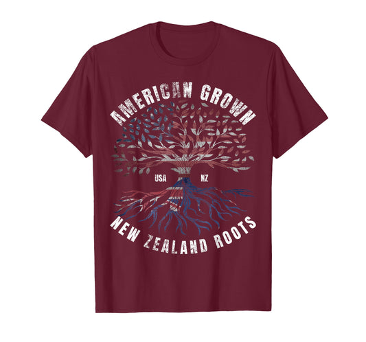 American Grown Kiwis Roots Graphic USA NZ New Zealand Flag T-Shirt