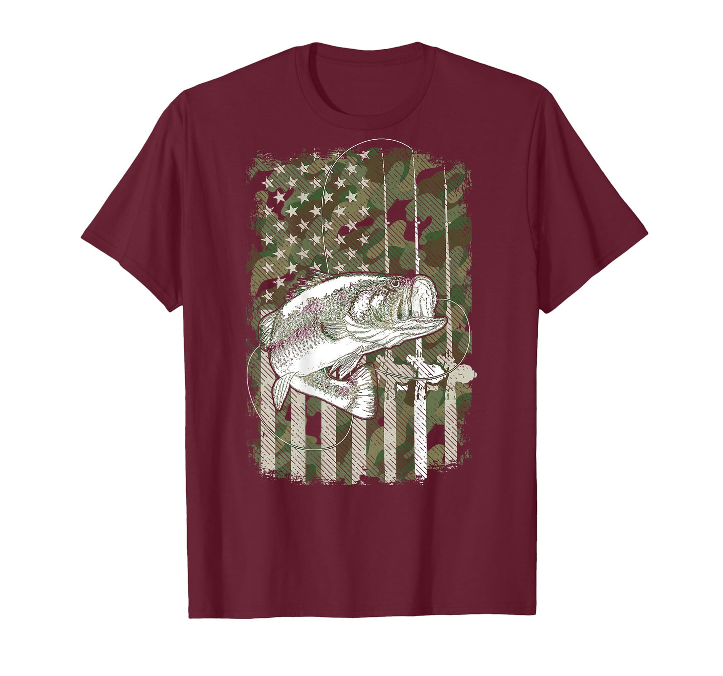 American Flag Camo Bass Fish Fishing (On Back) For Fisherman T-Shirt
