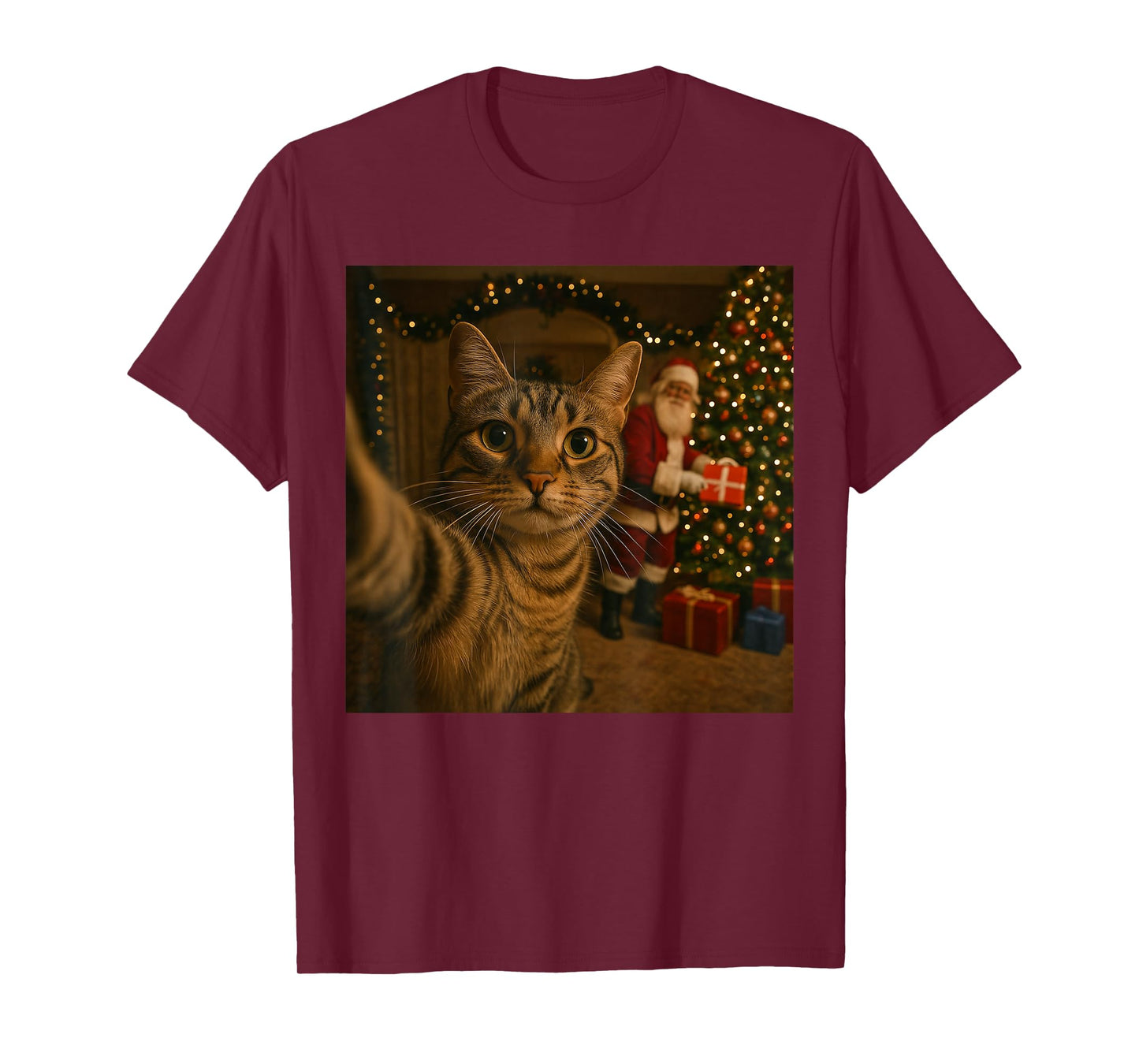 Santa Cat Christmas Tree Shirt, Funny Christmas Cat Selfie T-Shirt