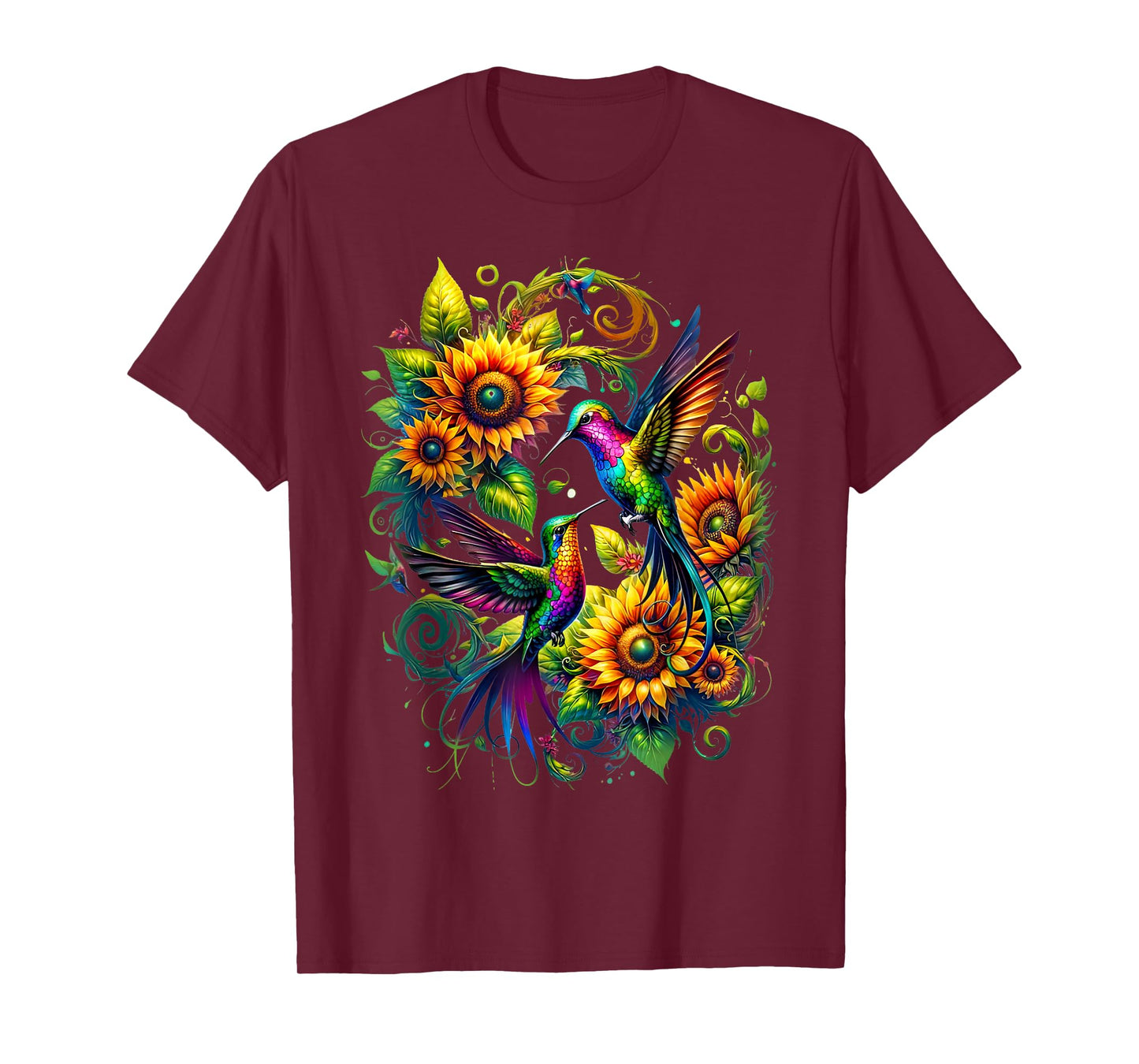 Colorful Hummingbird Sunflower Birds Watching Art Women Men T-Shirt