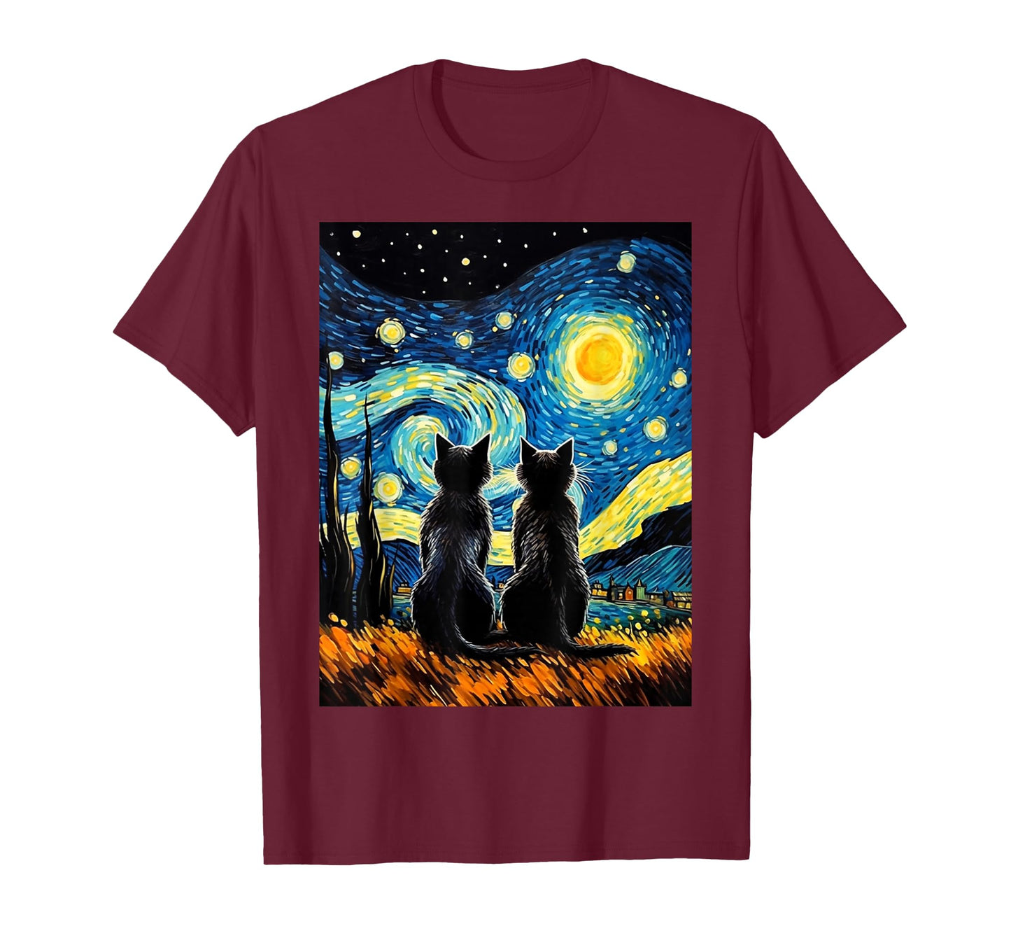 Black Cats Lover Starry Night Vincent Van Gogh T-Shirt