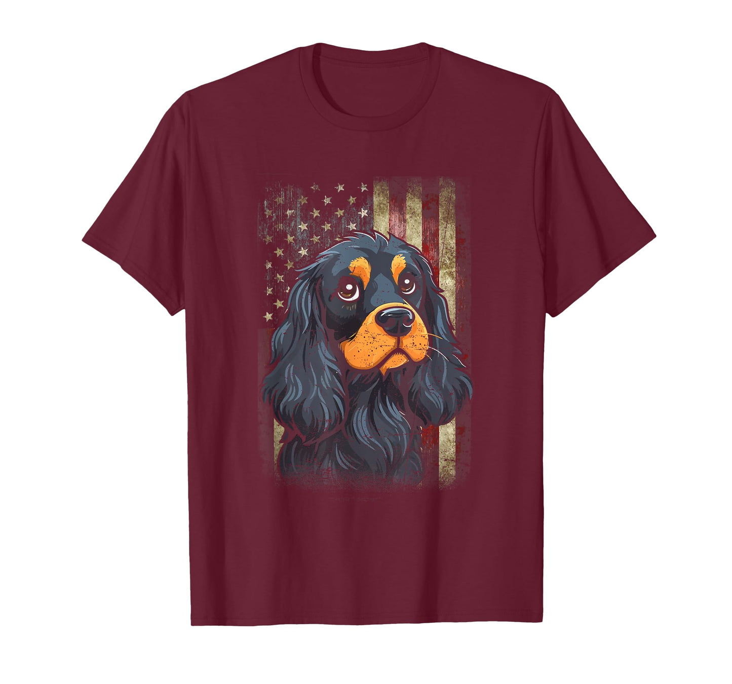 Patriotic Black And Tan Cocker Spaniel Flag USA Dog Lover Men Women T-Shirt