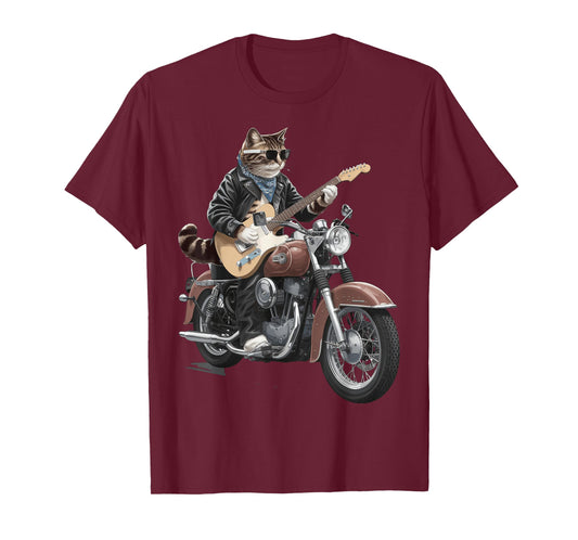 Cool Cat Playing Guitar on a Motorcycle T-Shirt