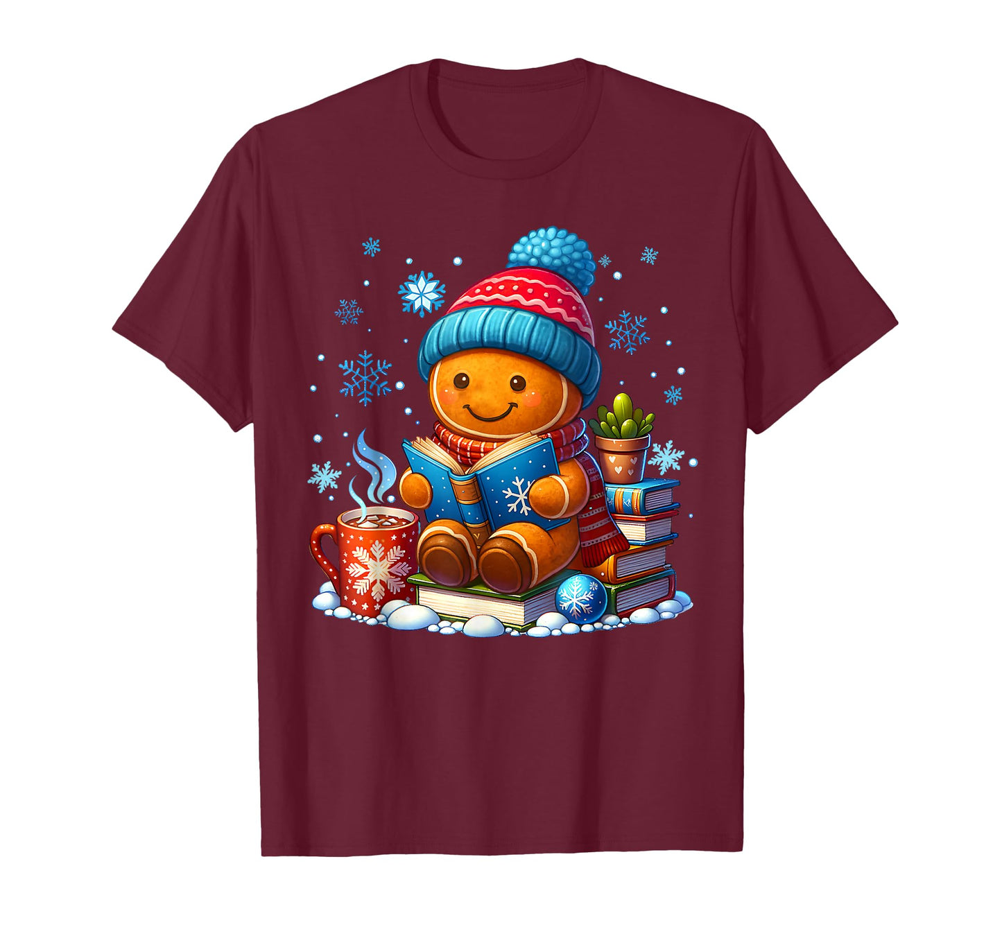 Gingerbread Reading Book Snowflake Christmas Pajamas Holiday T-Shirt