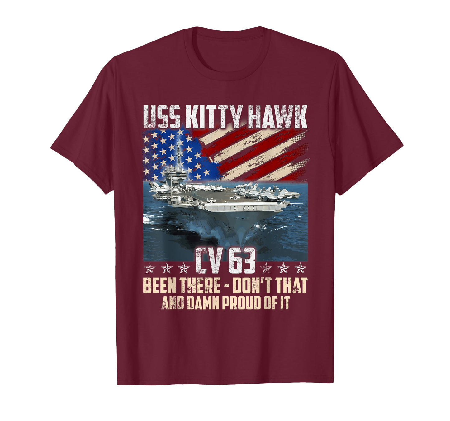 USS Kitty Hawk CV 63 Aircraft Carrier Veteran USA Flag Retro T-Shirt