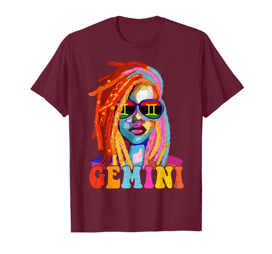 Gemini Queen African American Loc'd Women Zodiac Sign T-Shirt