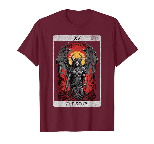 Vintage The Devil Tarot Card Occult Satan Unholy Horror Men T-Shirt
