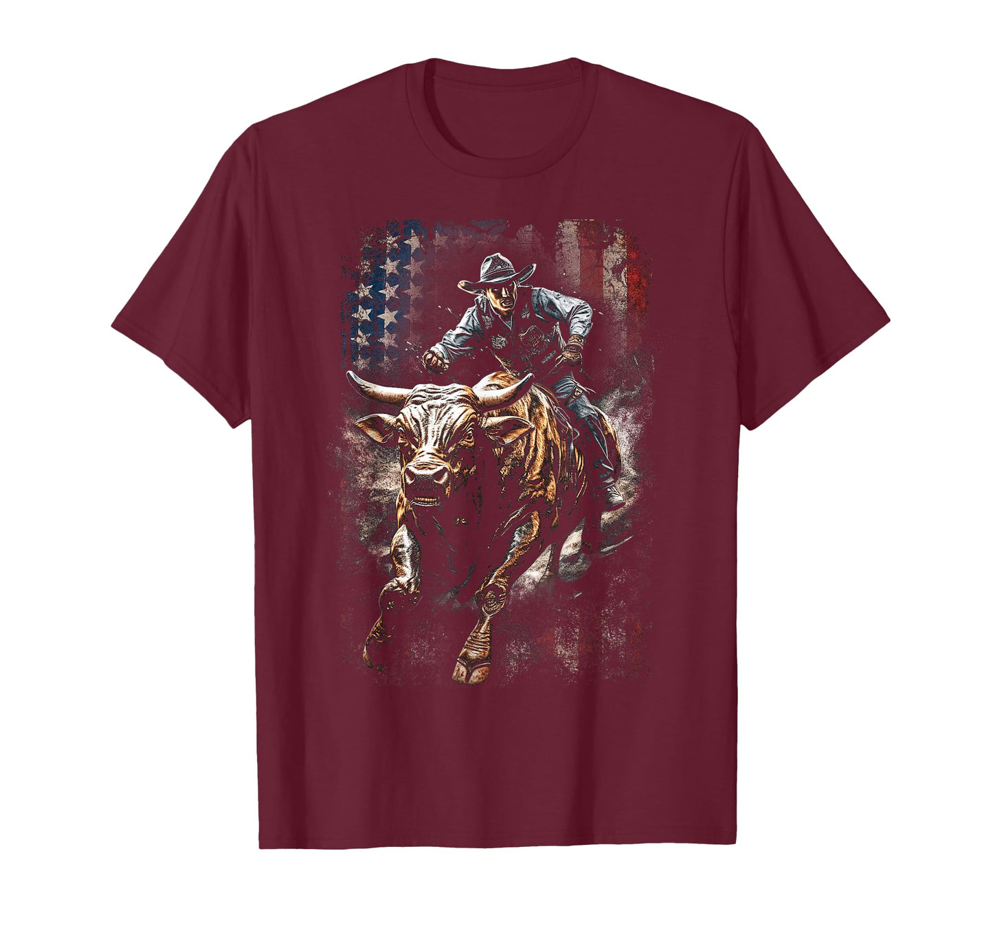 Vintage American Flag Bucking Bull Riding Patriotism Rodeo T-Shirt for Women Kids Men