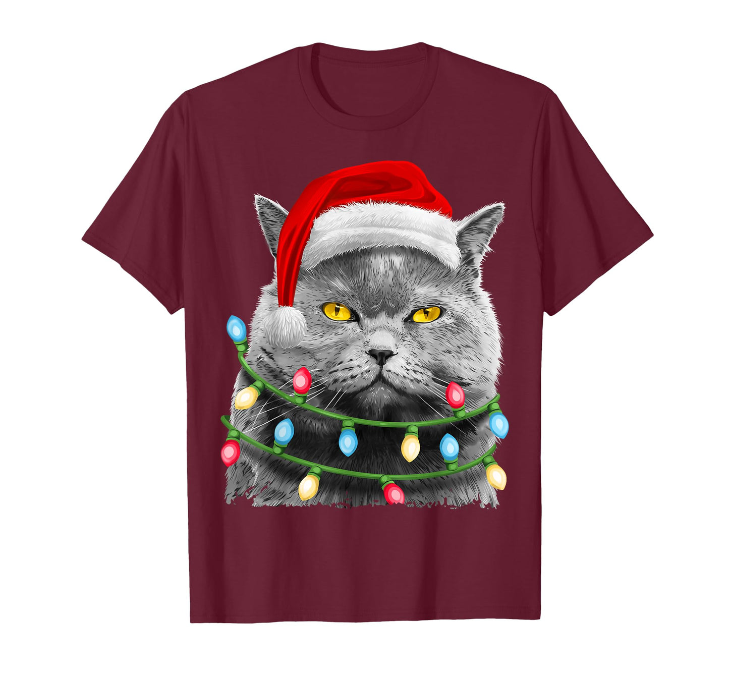 Cat Santa Christmas Tree Lights Xmas Girls Boys Meowy Catmas T-Shirt