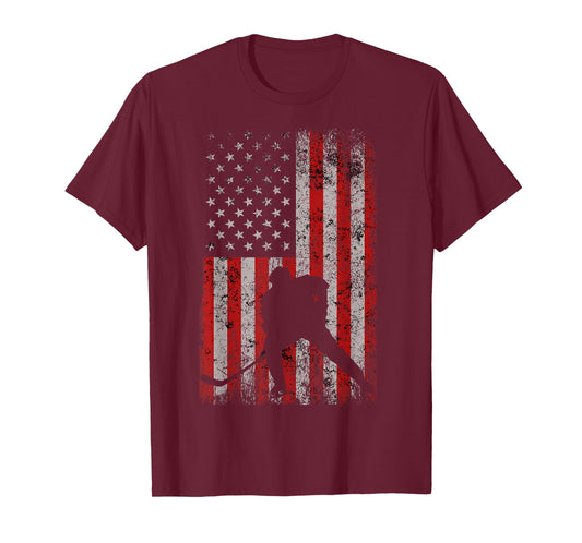 Patriotic American Flag Ice Hockey Gift Hockey Player Fan T-Shirt