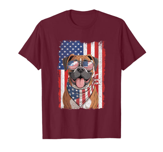 Boxer Dog 4th of July Dog Patriotic USA Flag Man Woman T-Shirt