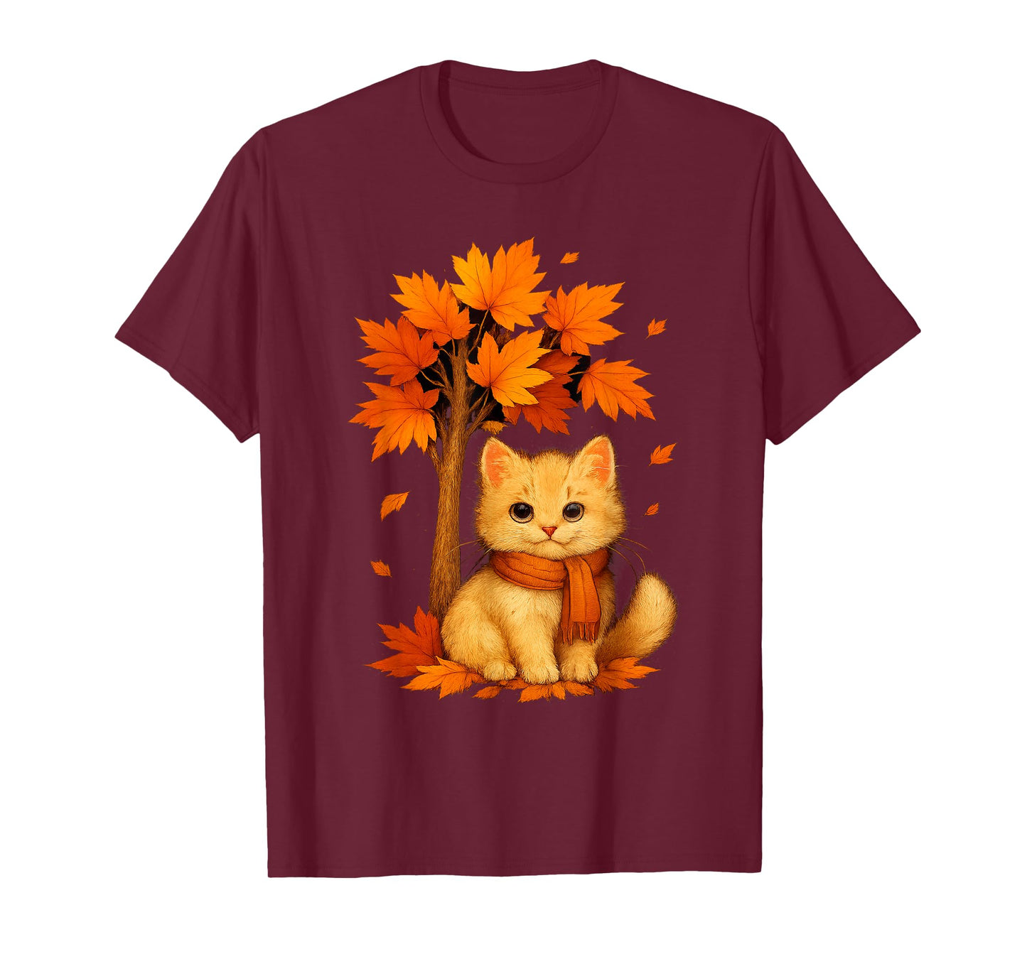 Cute Fall Cat Hello Autumn Leaves Tree Thanksgiving T-Shirt