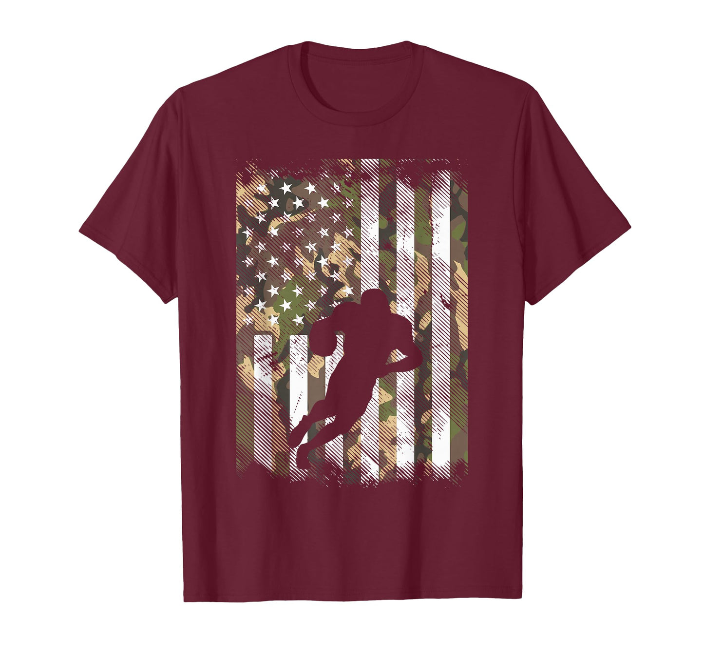 Camo US Flag American Football Player Vintage Patriotic T-Shirt