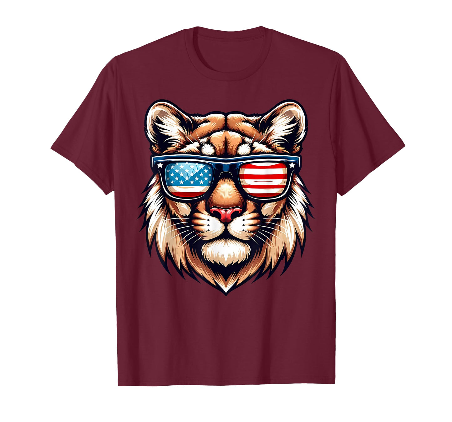 Patriotic USA Mountain Lion American Flag Sunglasses Funny T-Shirt