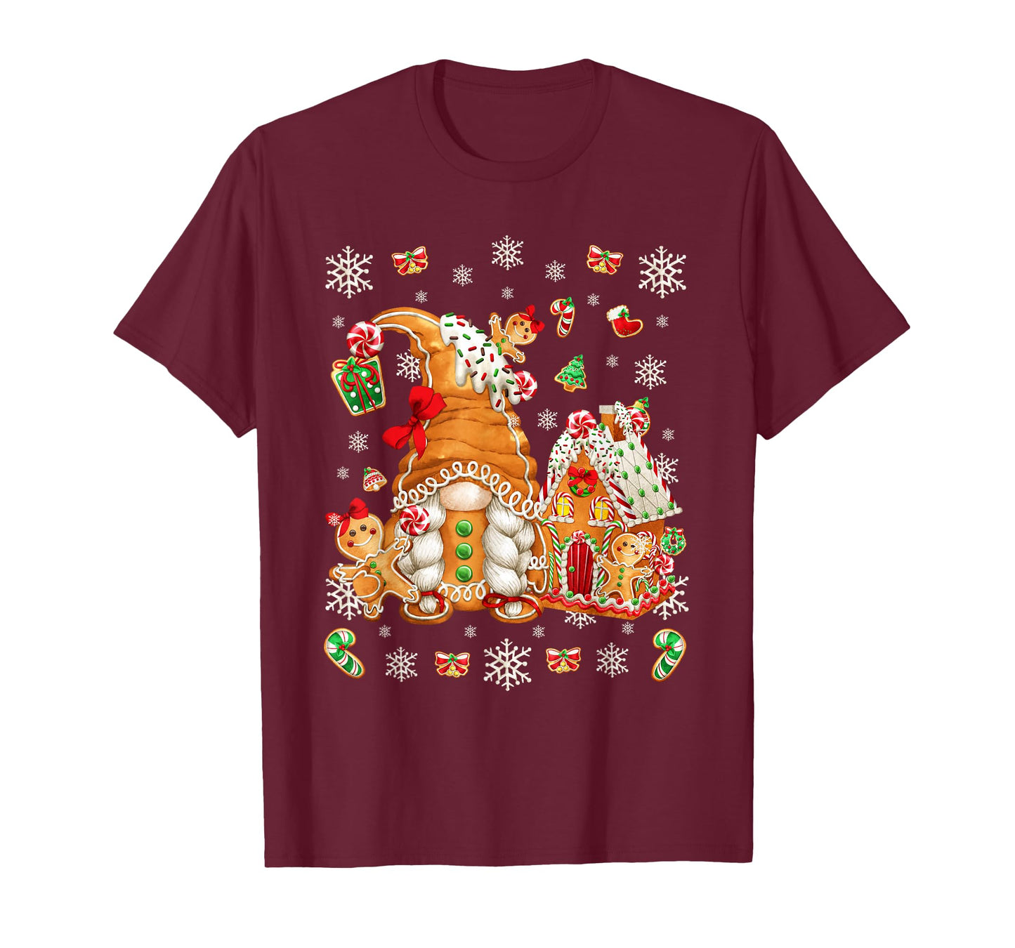 Cute Gingerbread House Decor for Women with Christmas Gnome T-Shirt