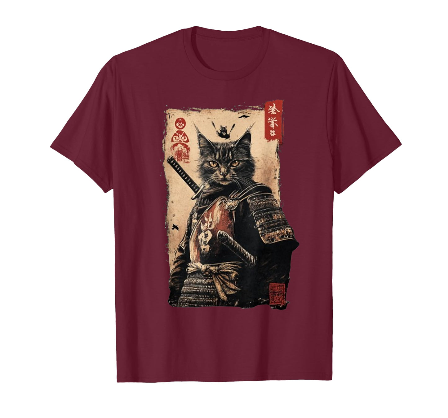 Vintage Japanese Art anime graphic samurai cat warrior T-Shirt for Men Women Kids
