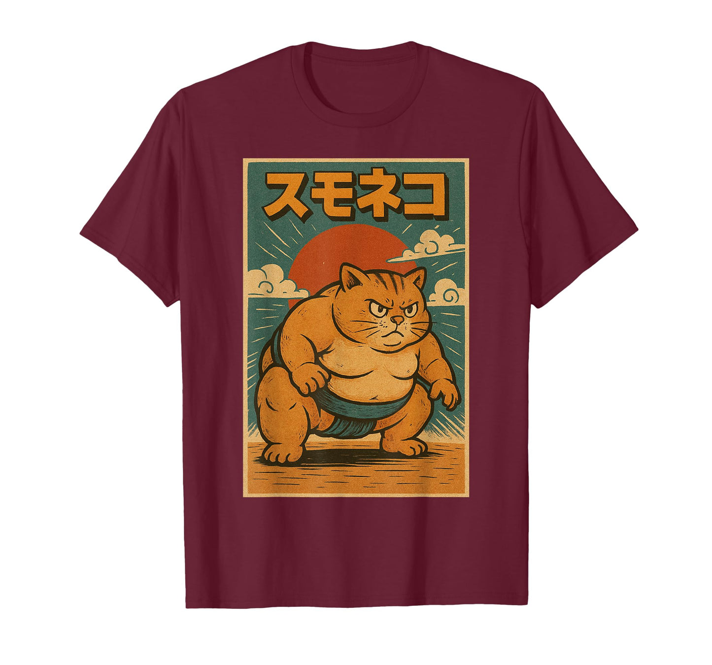 Funny Cat Sumo Wrestler Japanese Art Anime Ukiyo-e Graphic T-Shirt