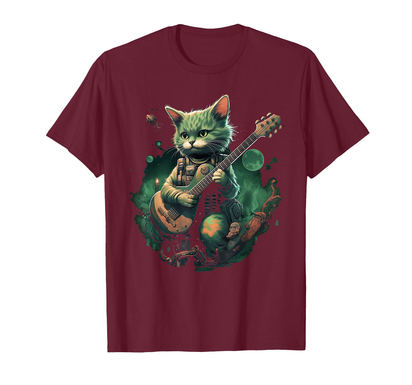 Rock Cat Playing Guitar Cat Funny Guitar Cat Kitty T-Shirt