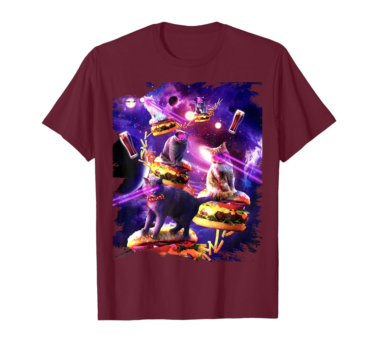 Galaxy Laser Cat On Burger - Space Cheeseburger Cats T-Shirt