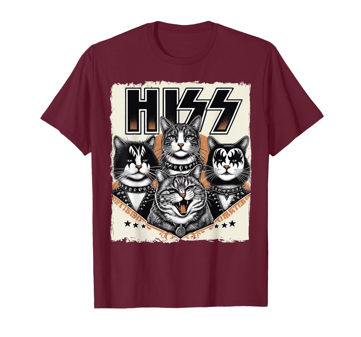 Funny Rock Band Cat Parody HISS Lettering and Meowing Cats T-Shirt