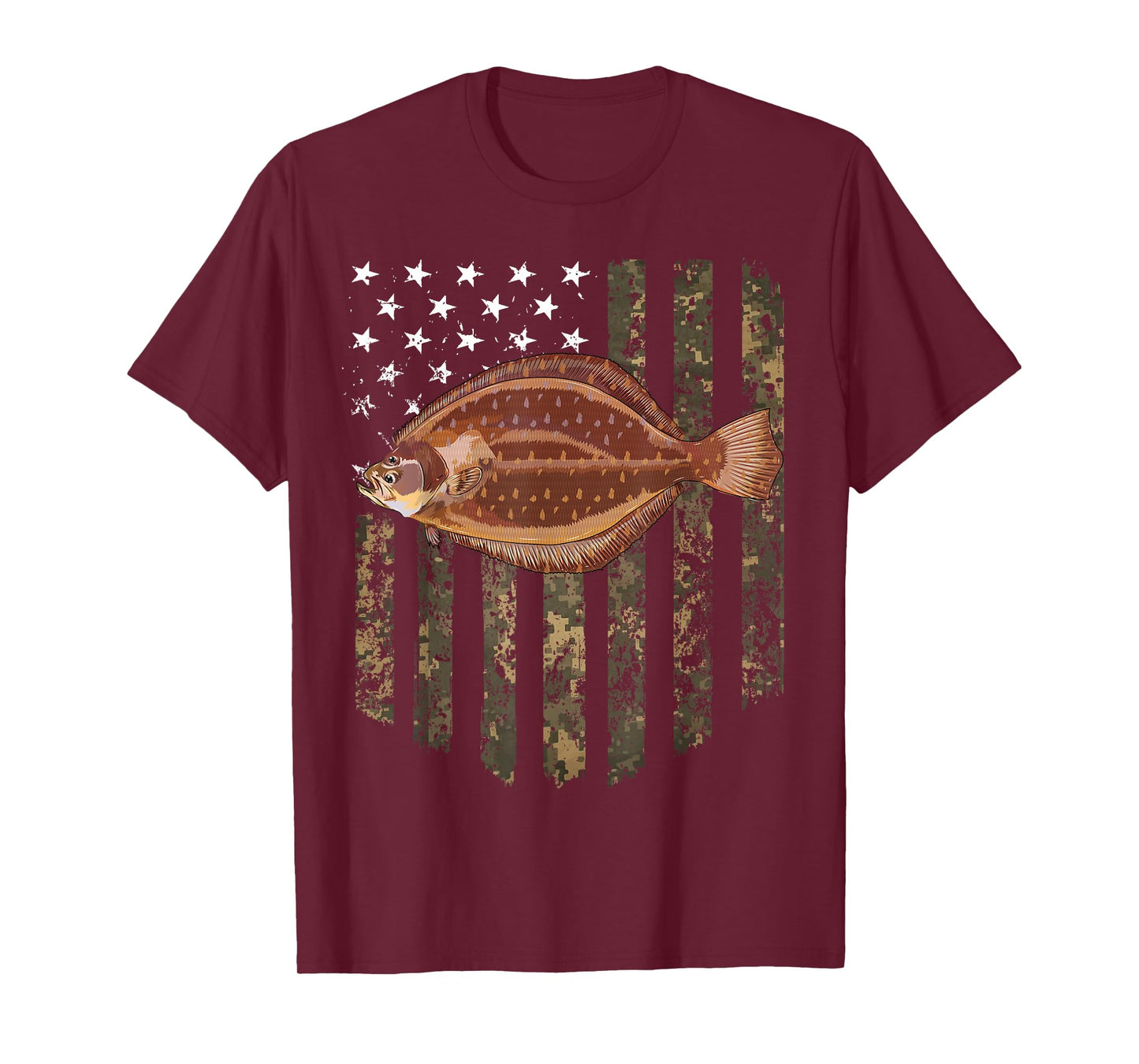 Camo American Flag Flounder Fishing 4th Of July T-Shirt