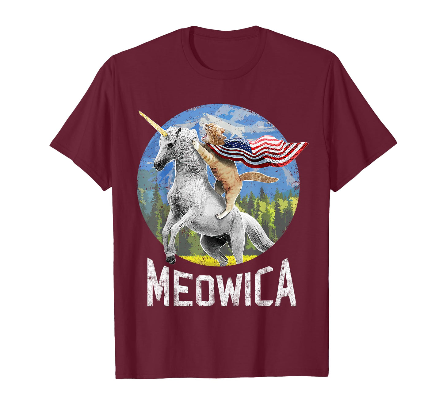 Meowica Unicorn Cat American Flag Patriotic 4th of July Kids T-Shirt