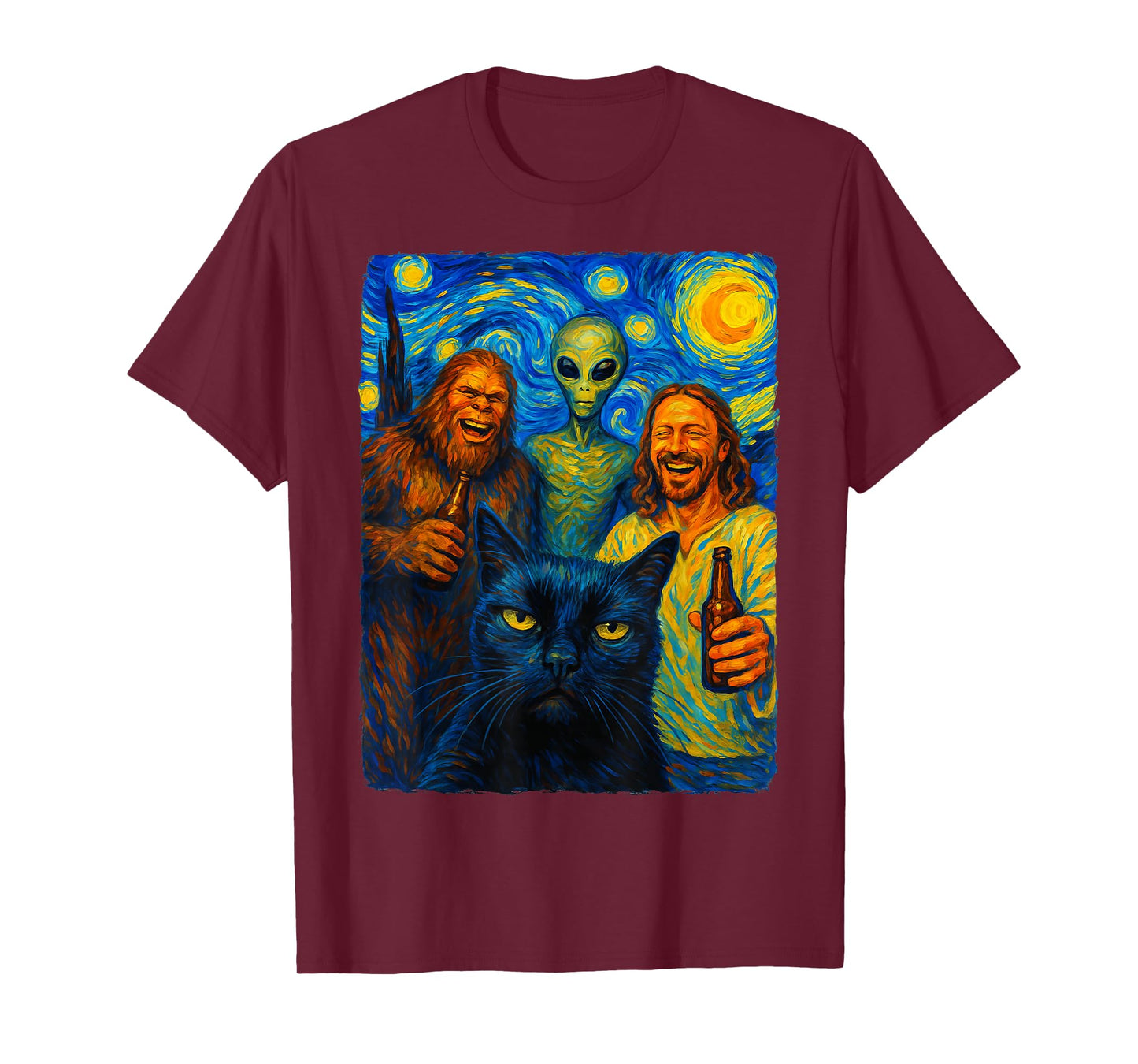 Cat Selfie Bigfoot Jesus Alien T-Shirt