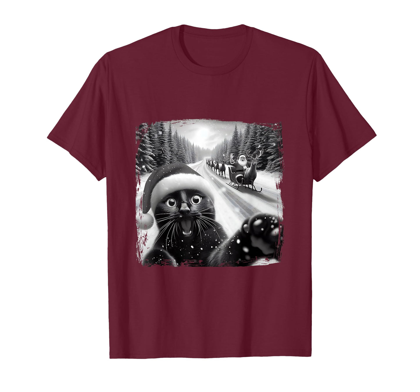 Funny Black Cat Christmas Selfie Santa Sleigh Snow Winter T-Shirt