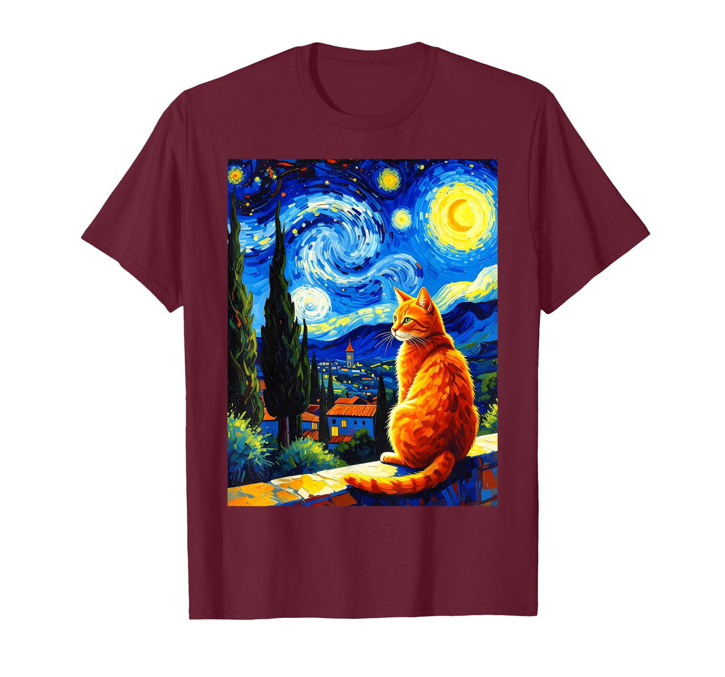 Van Gogh Starry Night Cat,Cat Mom, Cat Dad T-Shirt