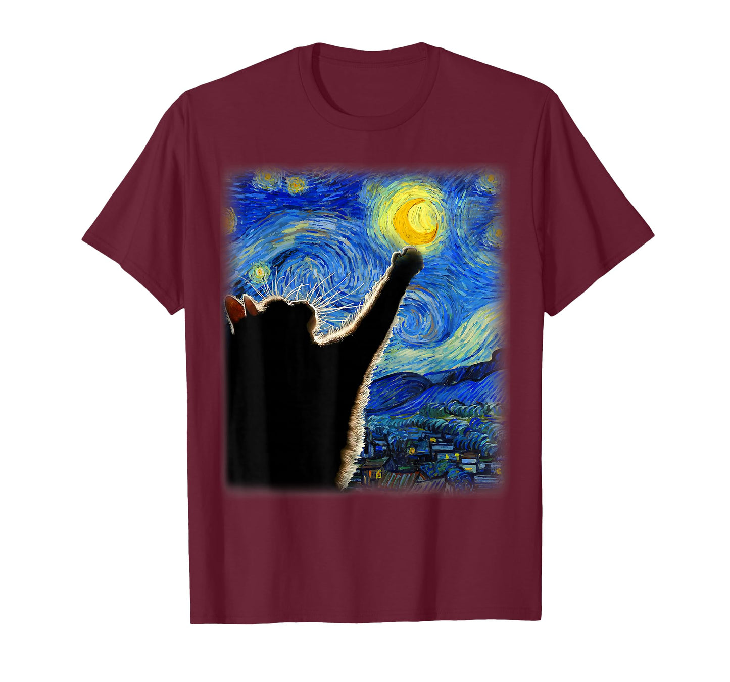 Starry Night Cat, Van Gogh Cat, Cat Lover, Cat Mom, Cat Dad T-Shirt, Black