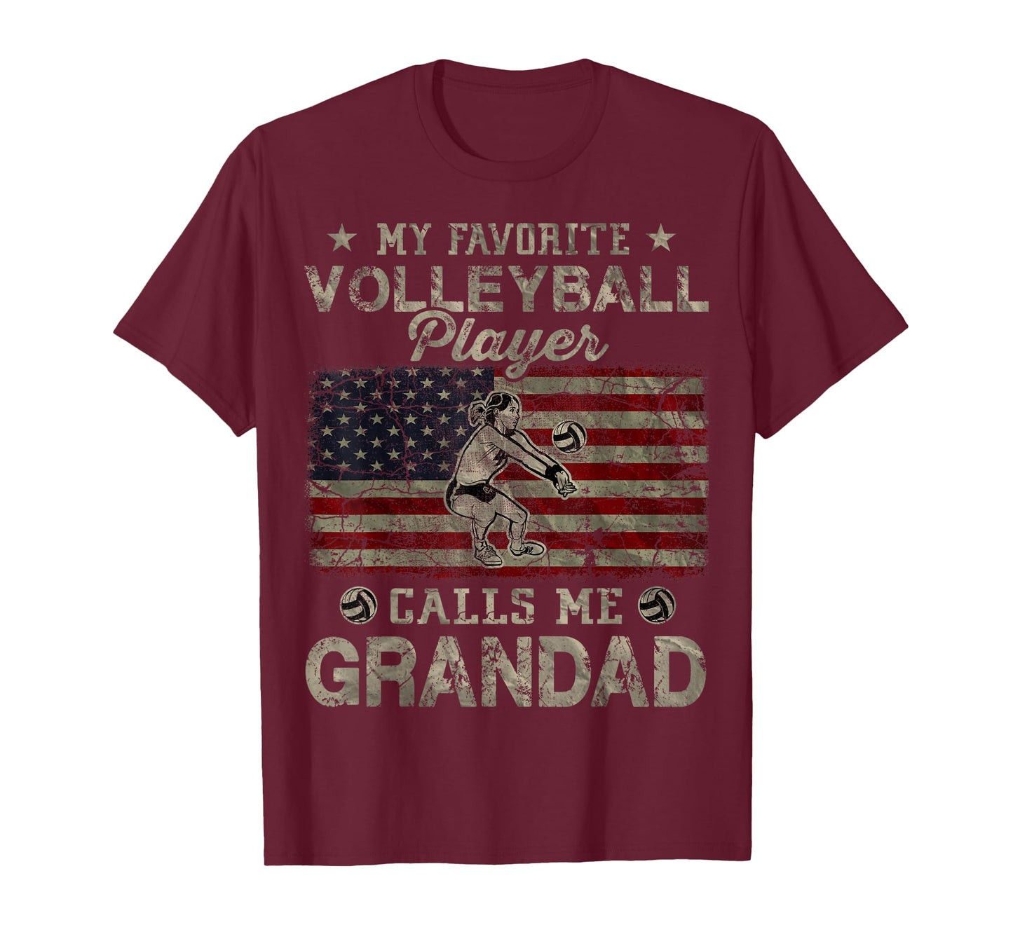 My Favorite Volleyball Player Calls Me Grandad USA Flag T-Shirt for Women Men