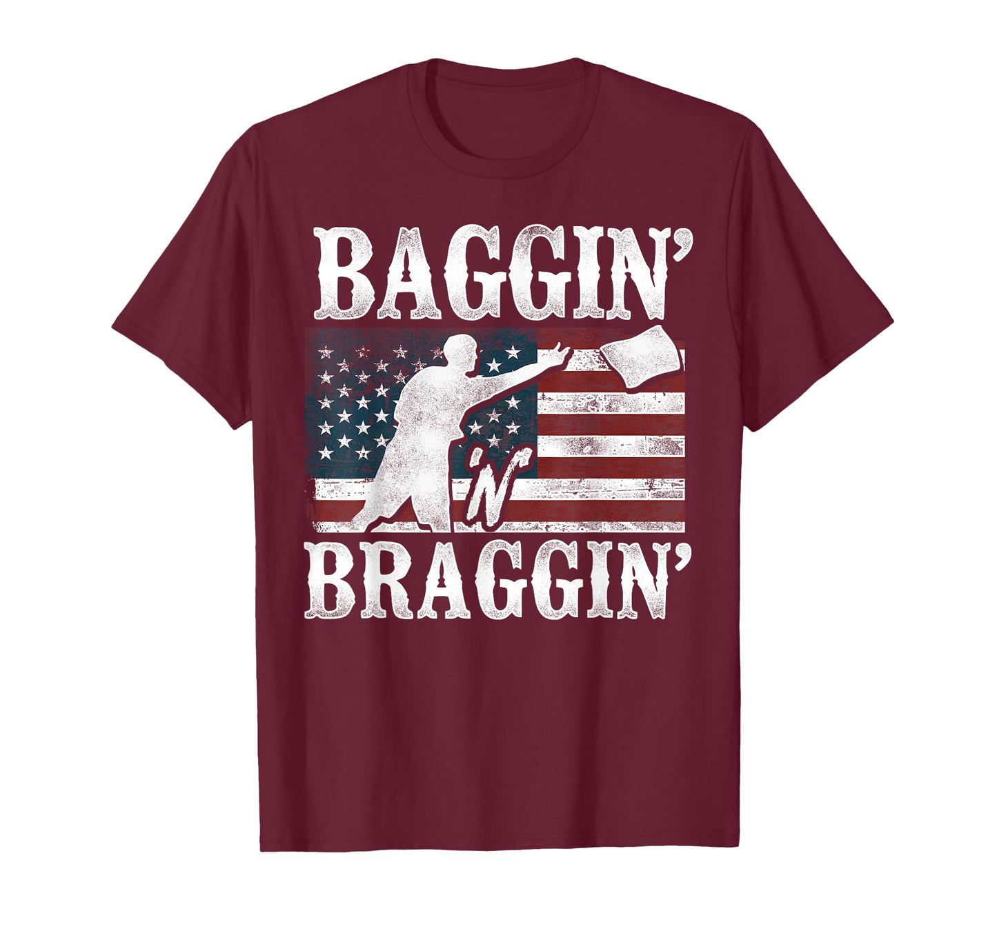 Cornhole Team Bean Bag Player Champ American Flag Baggin' T-Shirt