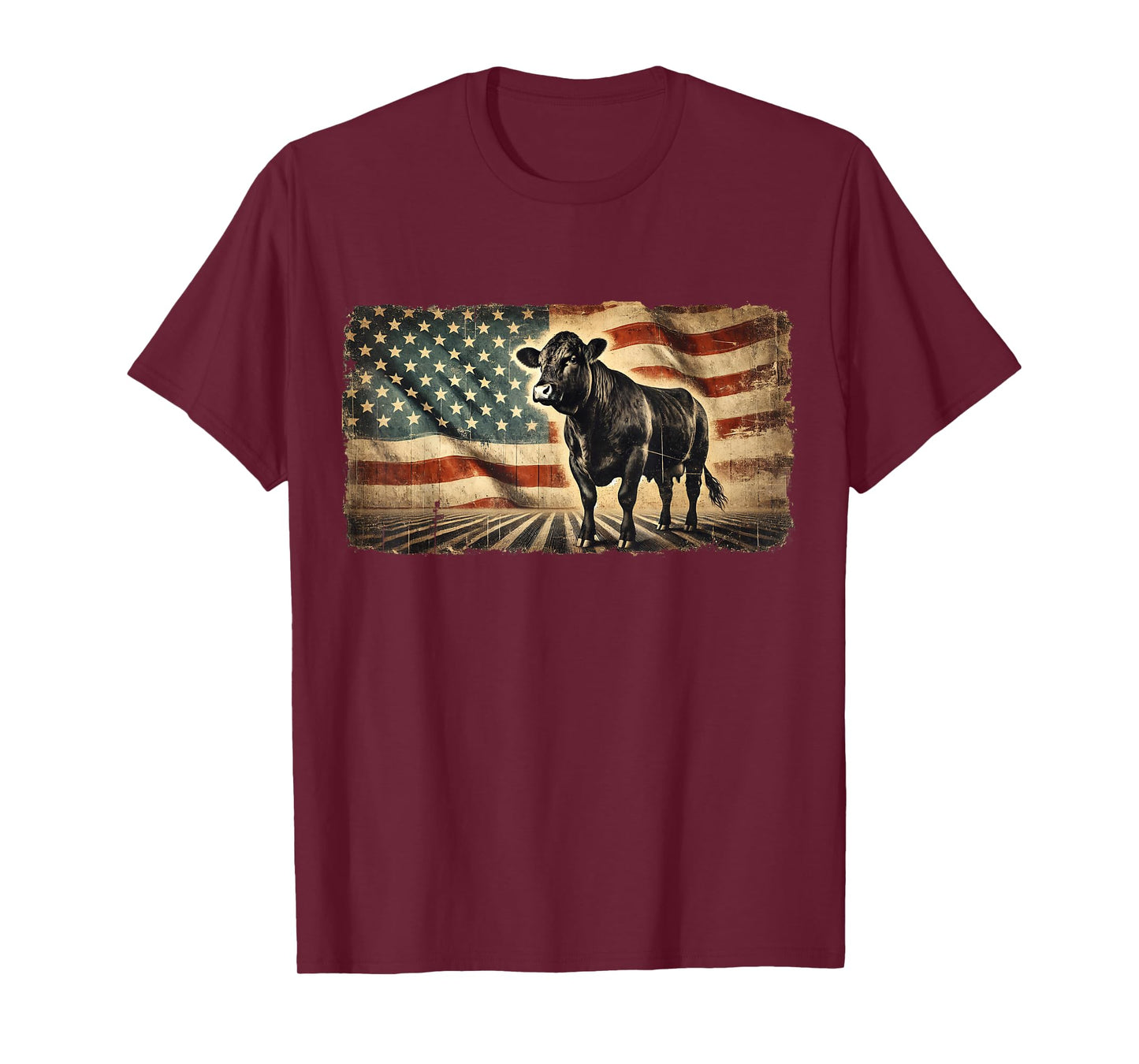 Angus Rancher USA American Flag Cow T-Shirt