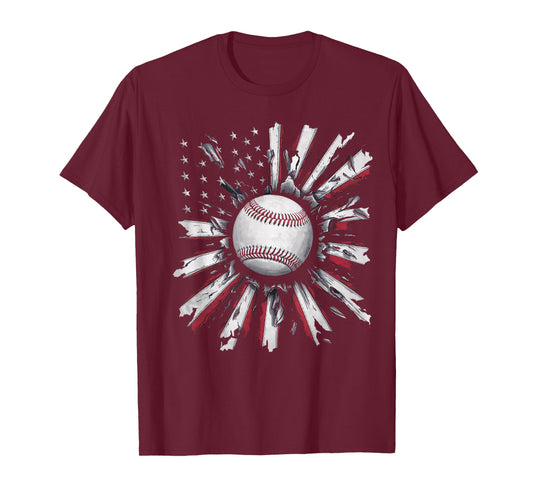 American Flag Baseball Player Bat Fan Catcher Pitcher USA T-Shirt