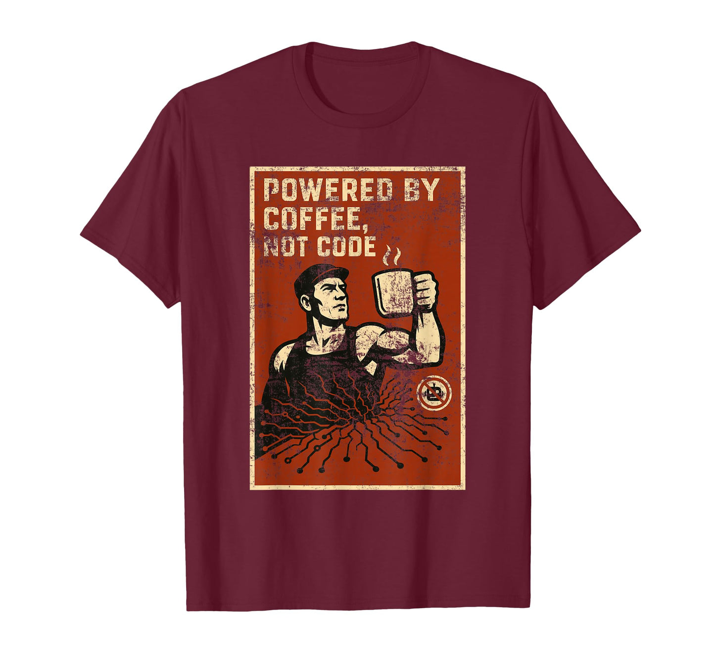 Clanker Free Powered by Coffee Not Code Retro Art T-Shirt