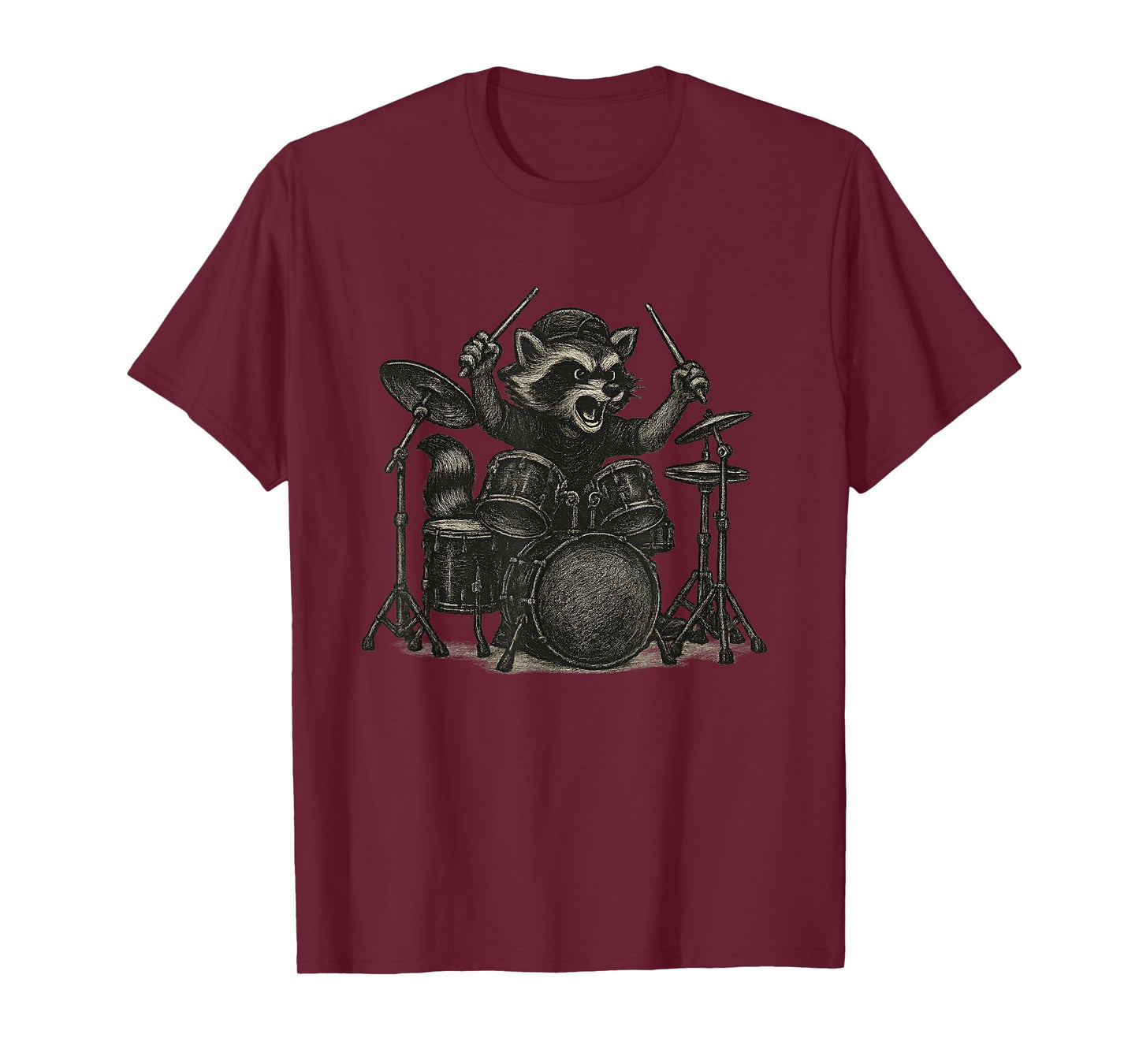 Raccoon Drummer Festival Vintage Rock Band Music T-Shirt