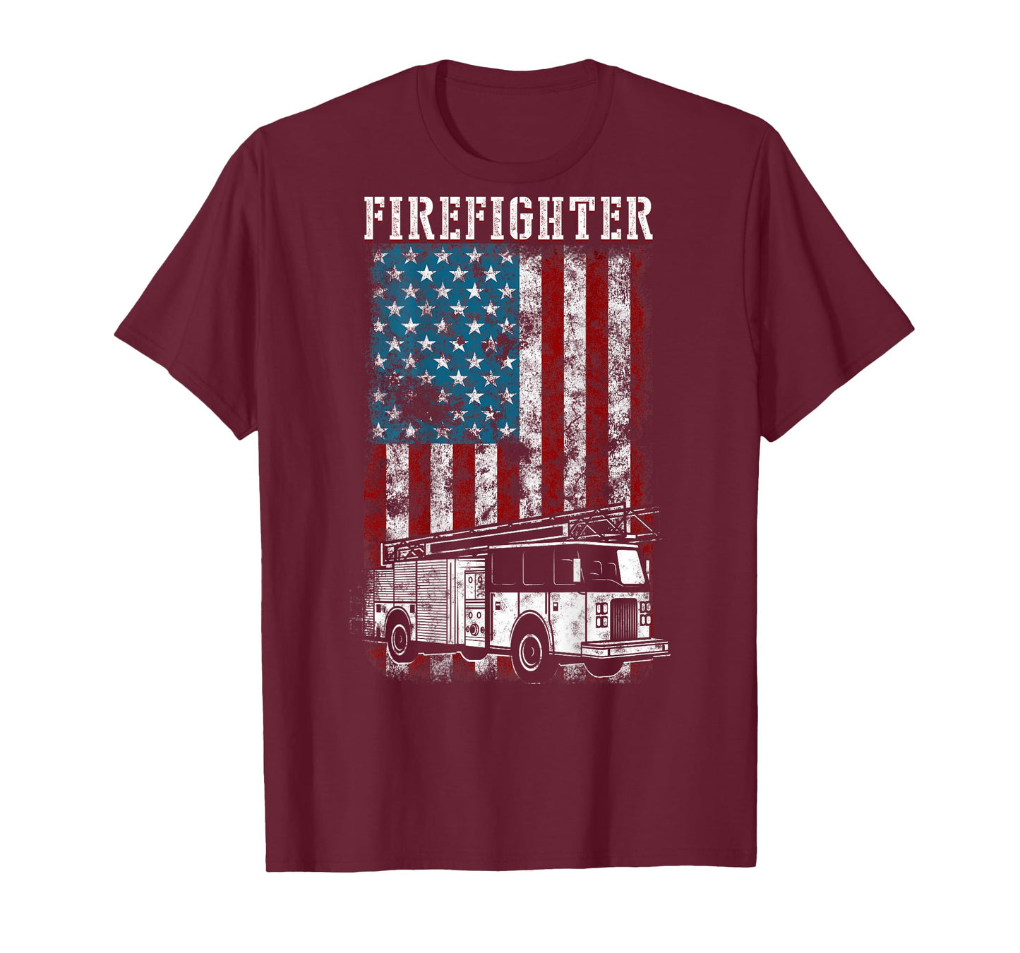 Fireman fire truck Distressed Firefighter American Flag T-Shirt