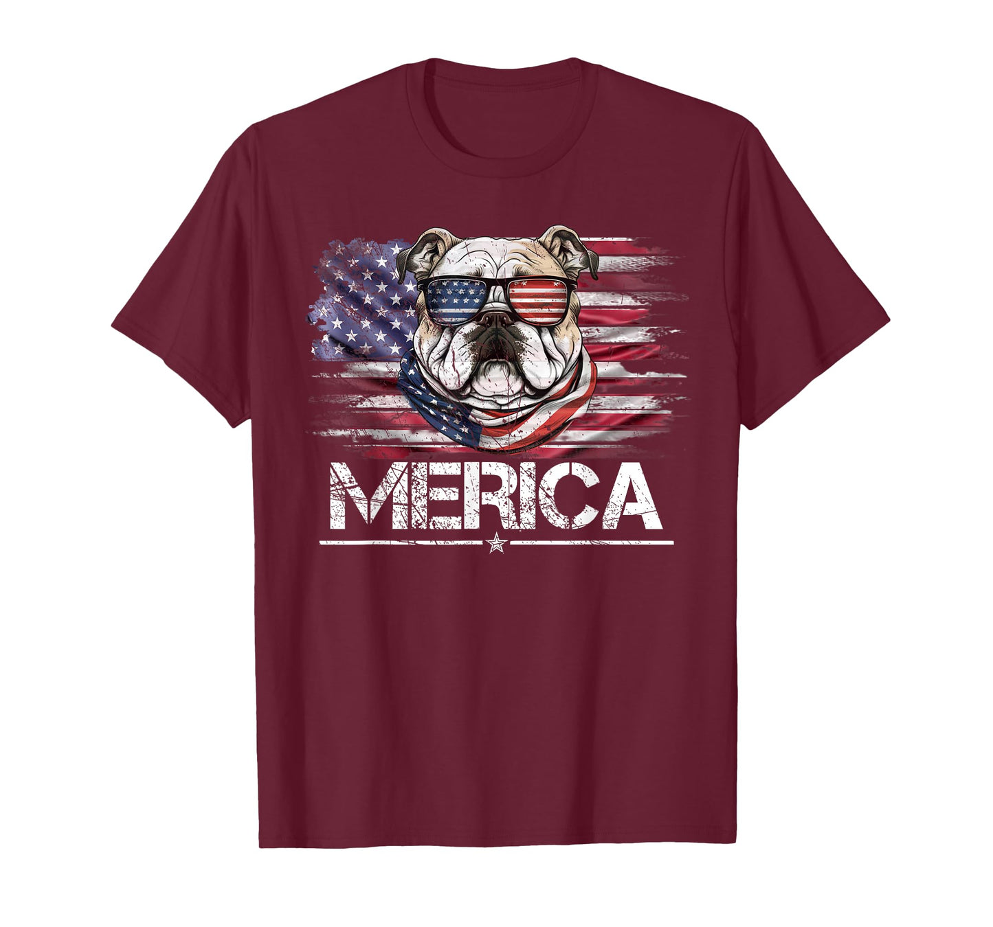 Vintage Bulldog Dog, Merica Bulldog Dog USA Flag Funny T-Shirt