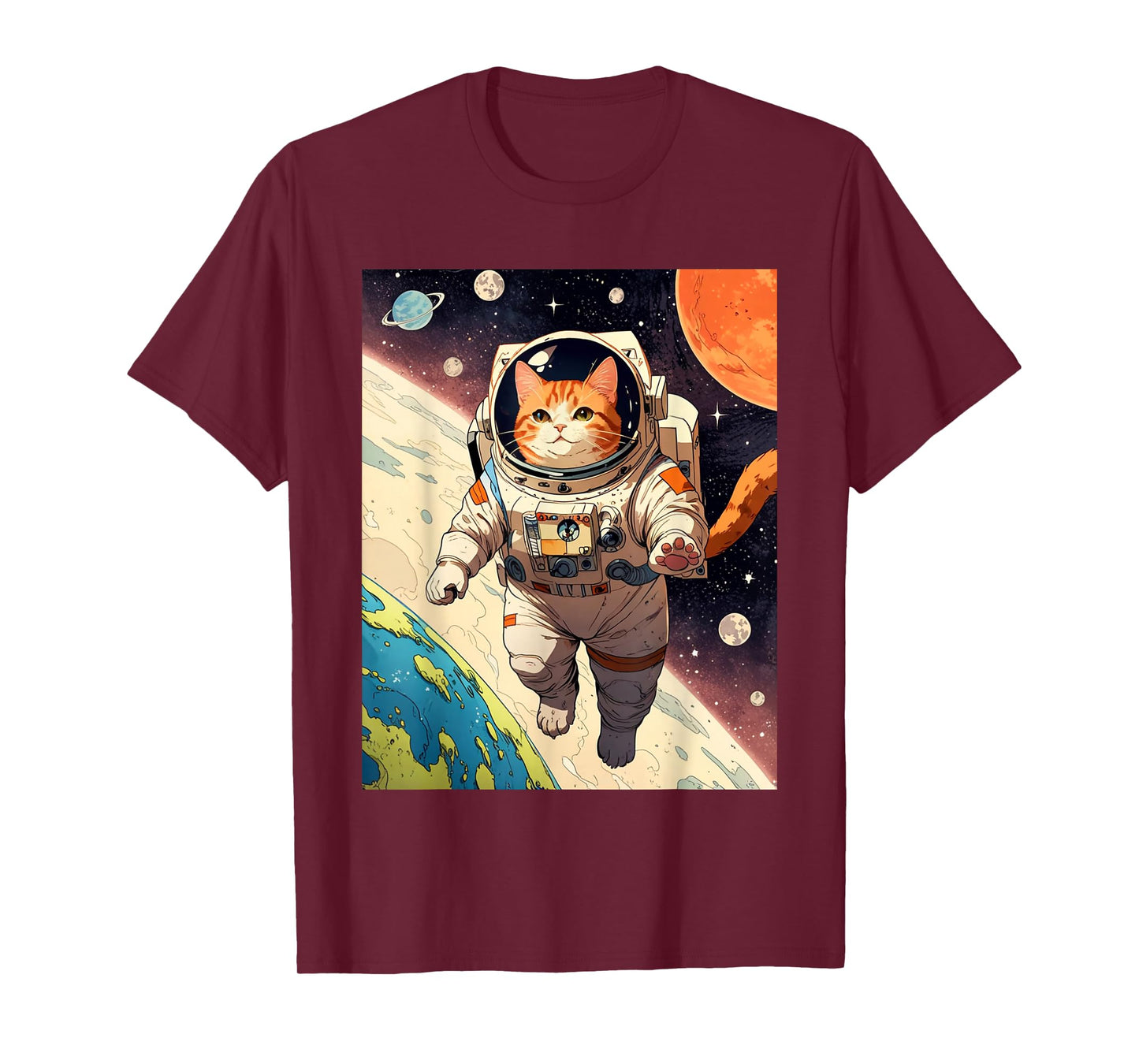 Astronaut Cat - Funny Space Cat Japanese Retro Kawaii Cute T-Shirt