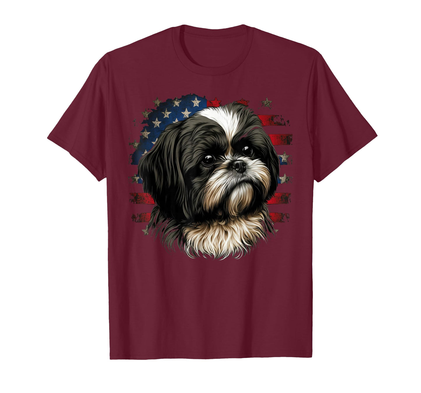 USA 4th Of July Shih Tzu on Patriotic American Shih Tzu T-Shirt