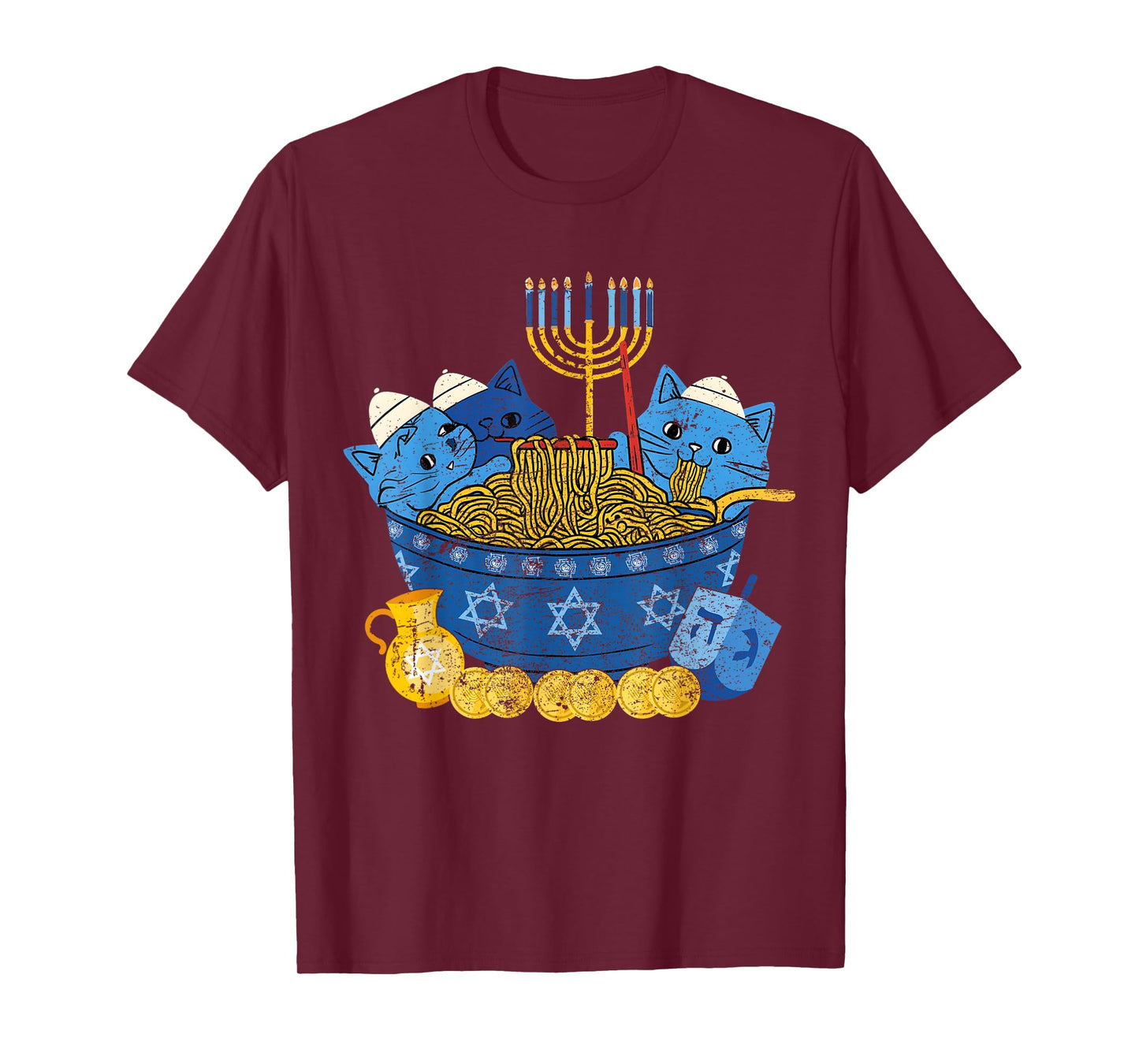 Jewish Cats Ramen Kitten Anime Hanukkah Pajamas Chanukah T-Shirt