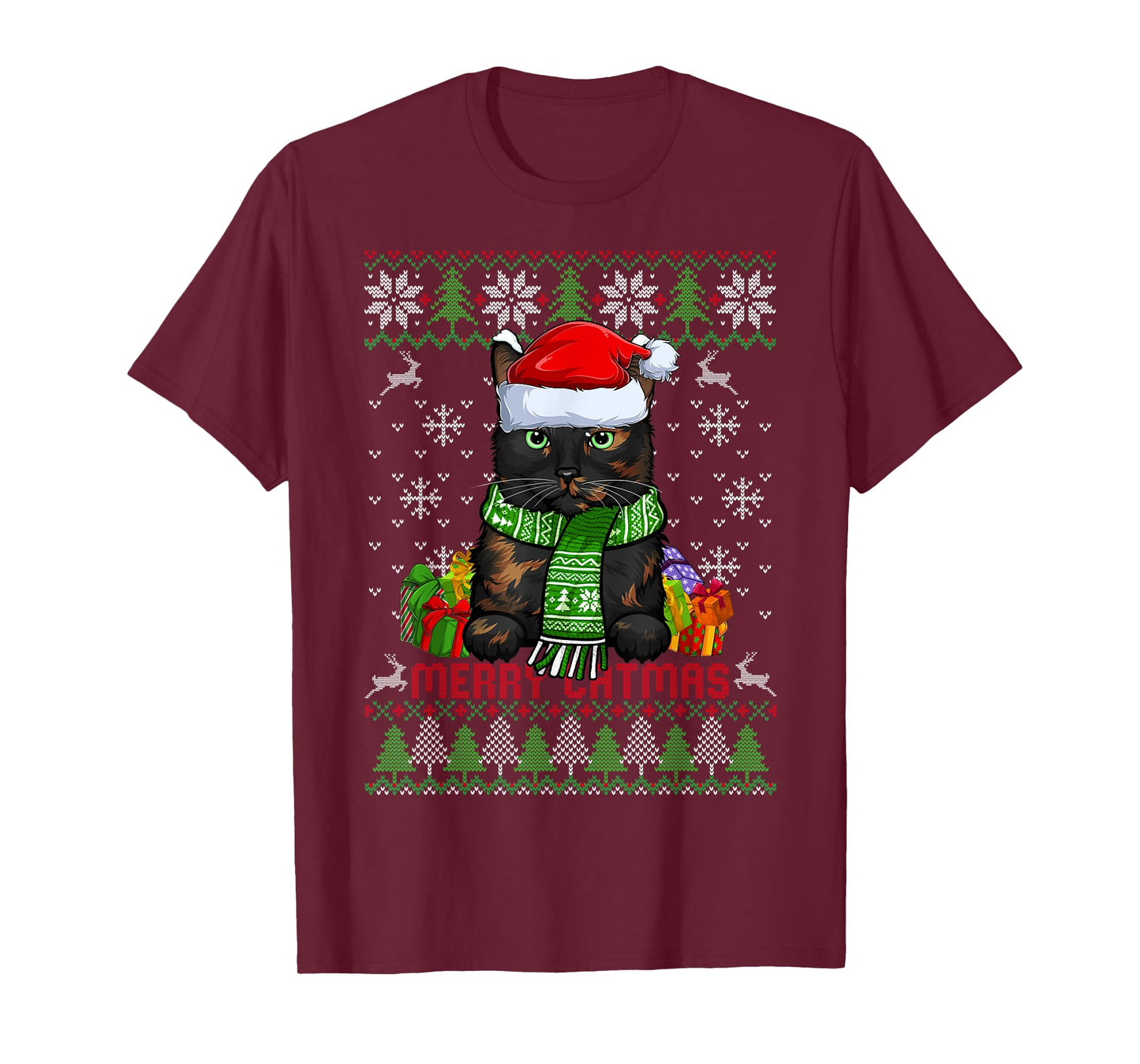 Funny Merry Catmas Tortoiseshell Cat Ugly Christmas Sweater Men Women Kids T-Shirt