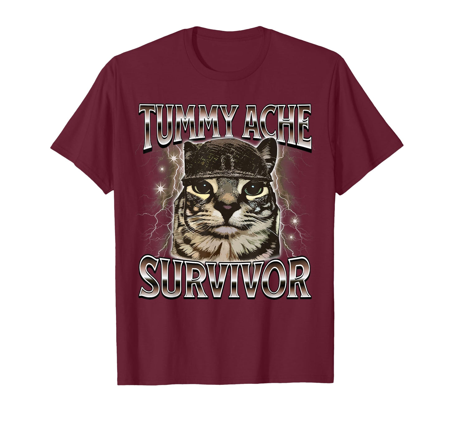 Tummy Ache Survivor Cat Meme Funny Saying Cats Animals T-Shirt