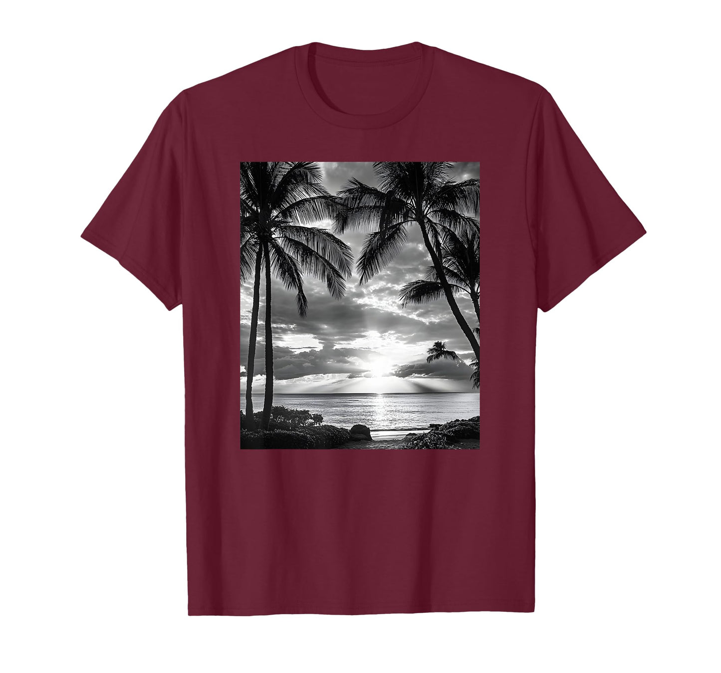 Black & White Photo of Palm Trees Sunset Vintage Photography T-Shirt