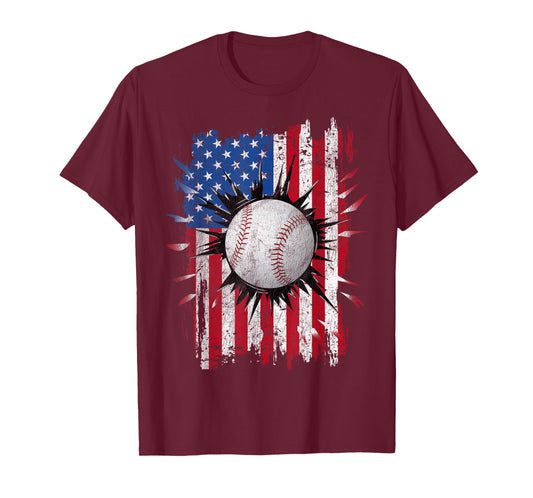 American Flag Baseball Vintage 4th of July USA Patriotic T-Shirt