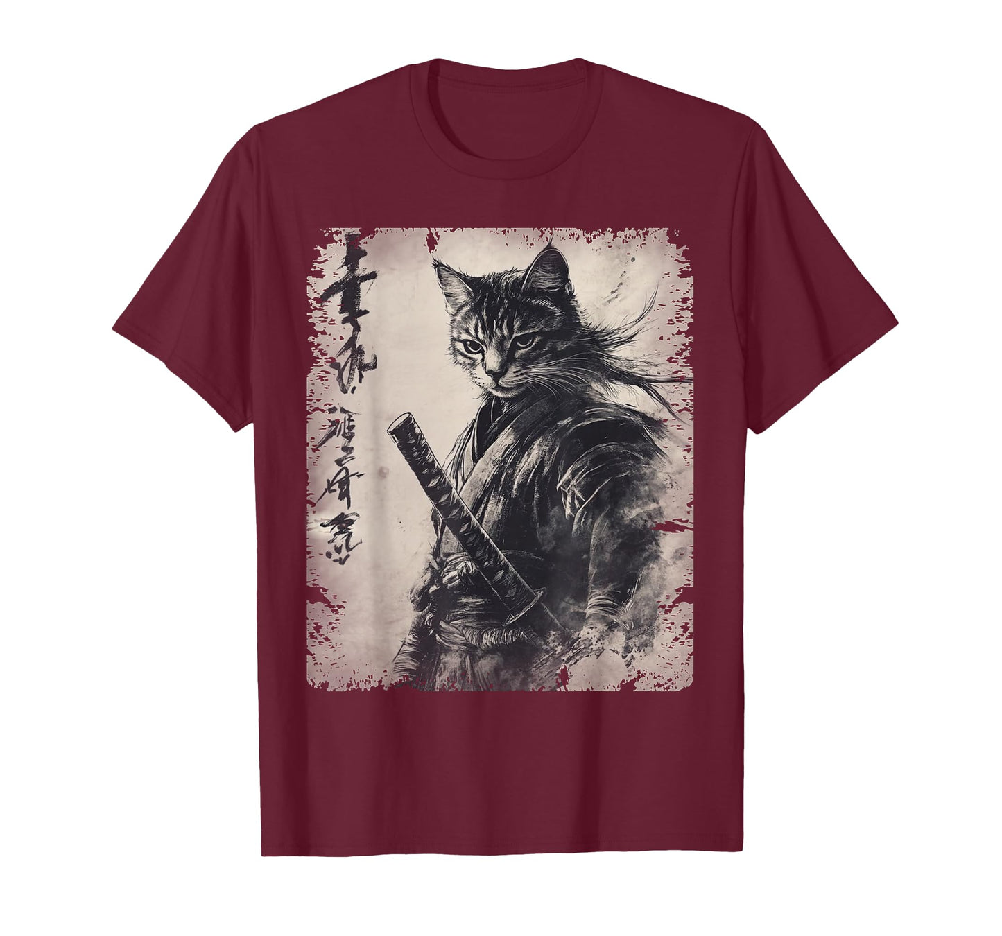 Samurai Cat Graphic Warrior Vintage Japanese Art Anime T-Shirt