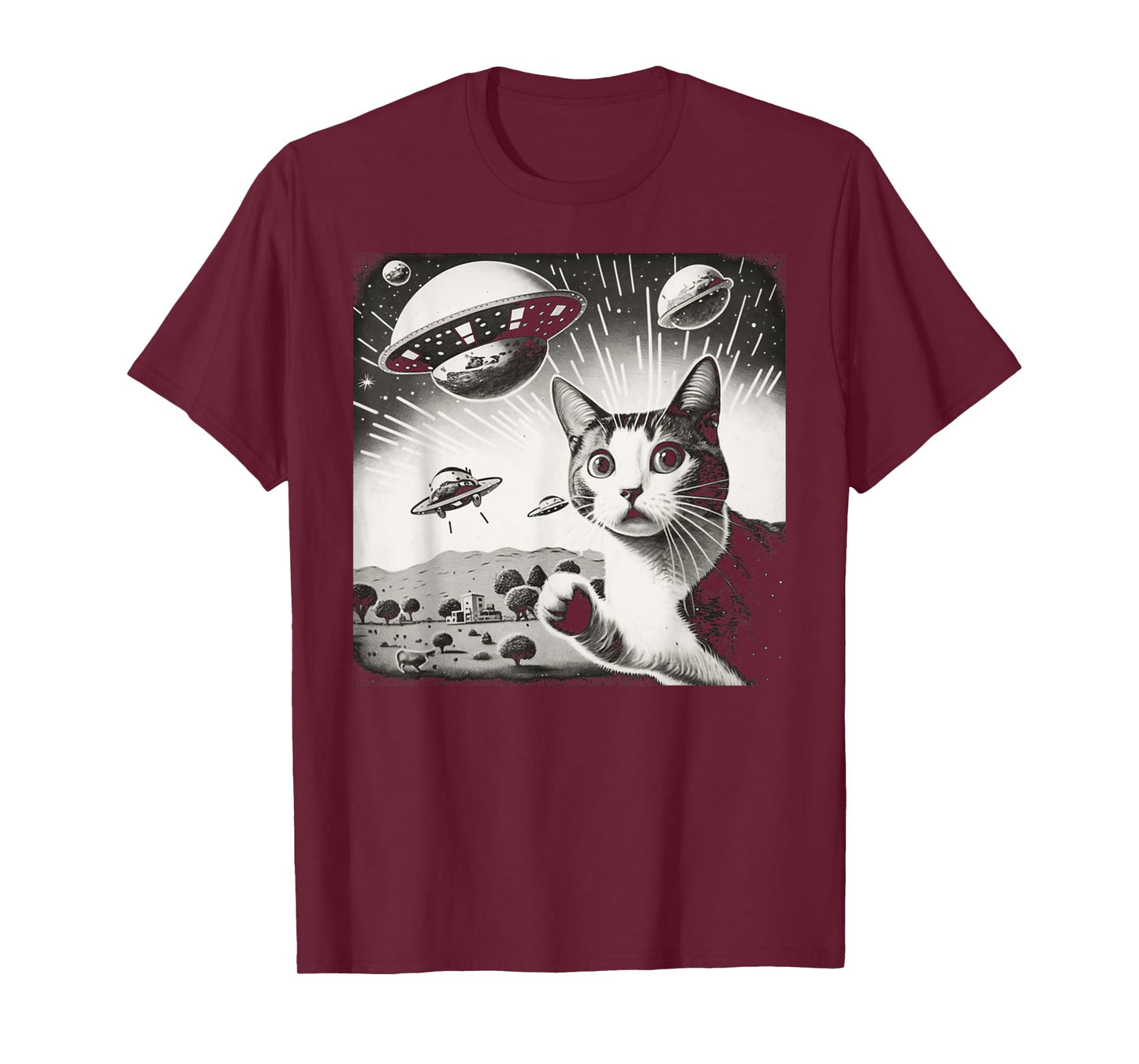 Cat Incident Involving UAPs Funny UFO Retro Aliens Men Women Kids T-Shirt