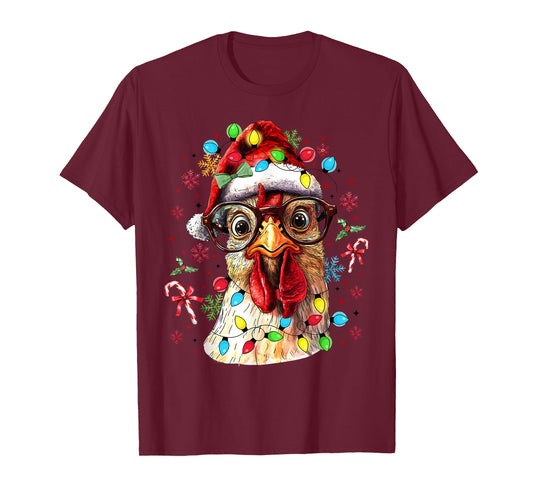 Christmas Lights Chicken Santa Funny Xmas Tree Chicken T-Shirt